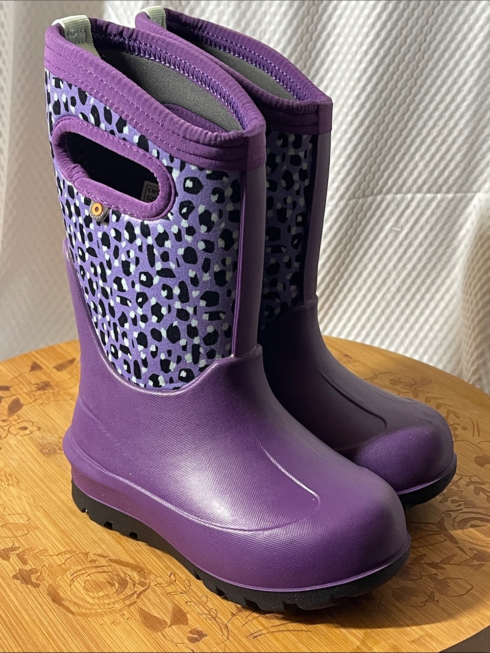 Bogs Neoprene Classic Kids Purple Leopard Waterproof Rain & Snow Boots size 10